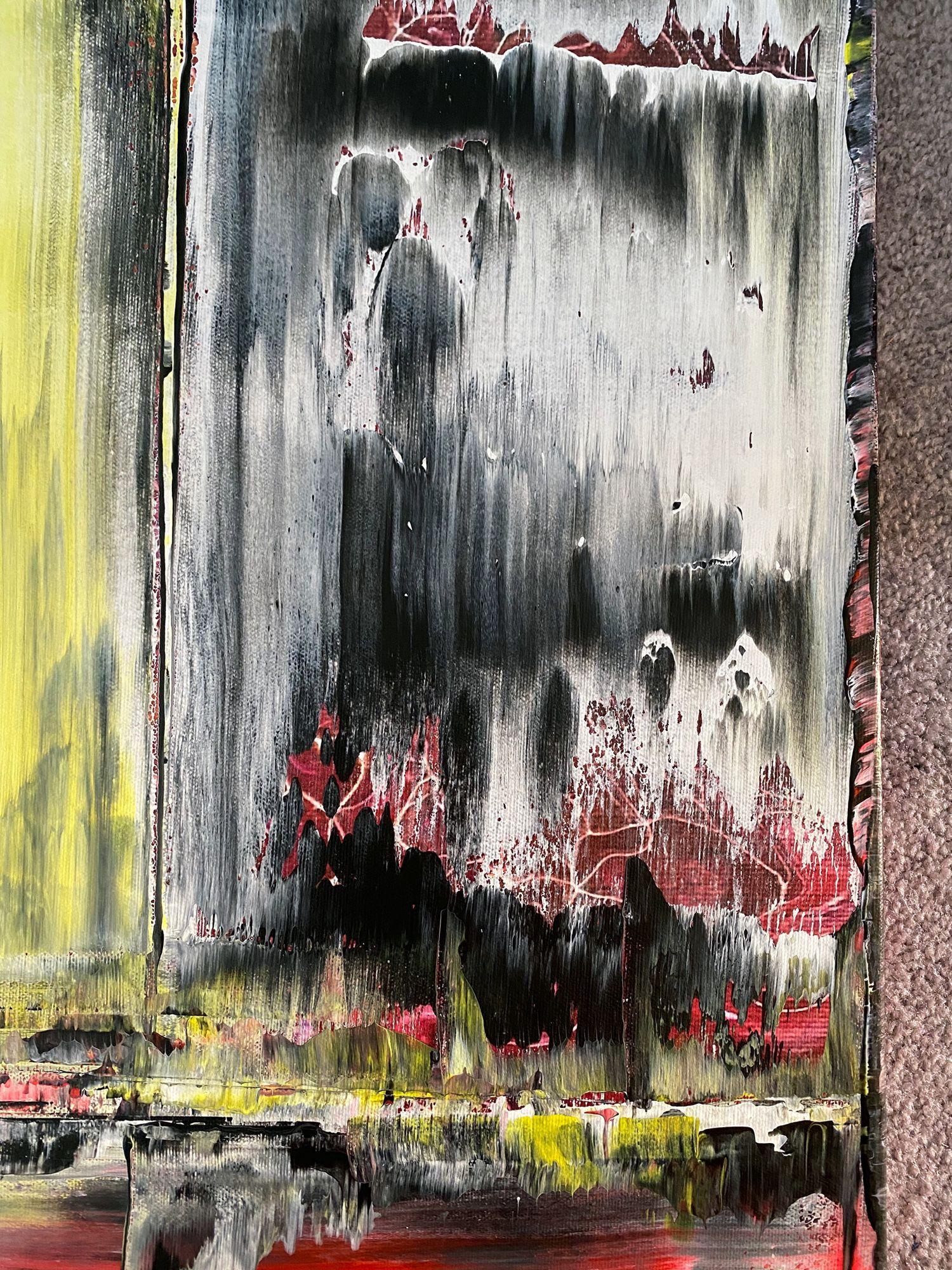 This is a unique large PMS abstract acrylic painting that will make a statement in your home or office. This piece has a mature, modern design aesthetic. This piece is fierce and full of energy and angst. The colors streak and overlap, while also