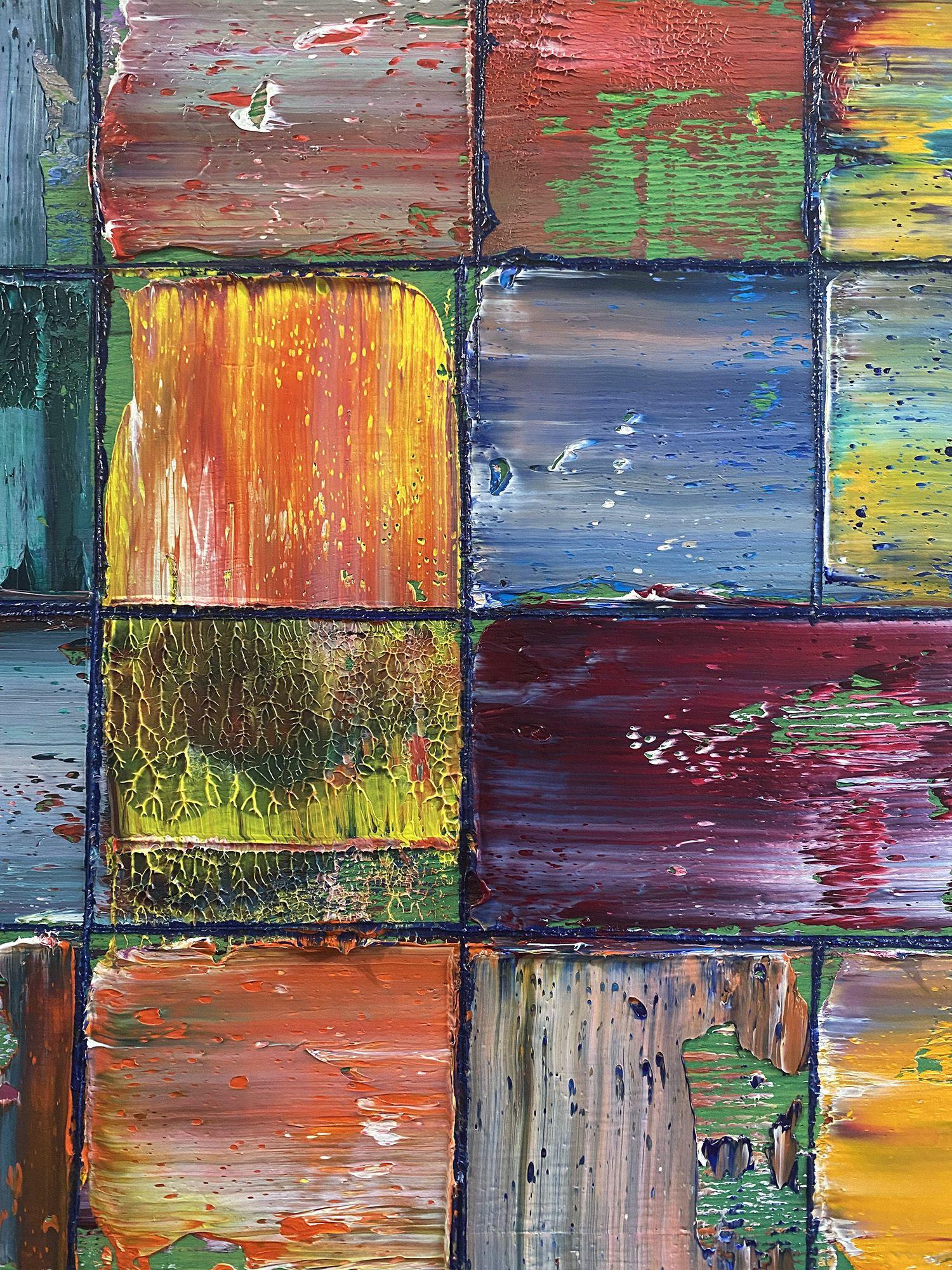 All Squared Away, Gemälde, Öl auf Holzplatte (Grau), Abstract Painting, von Preston M. Smith (PMS)