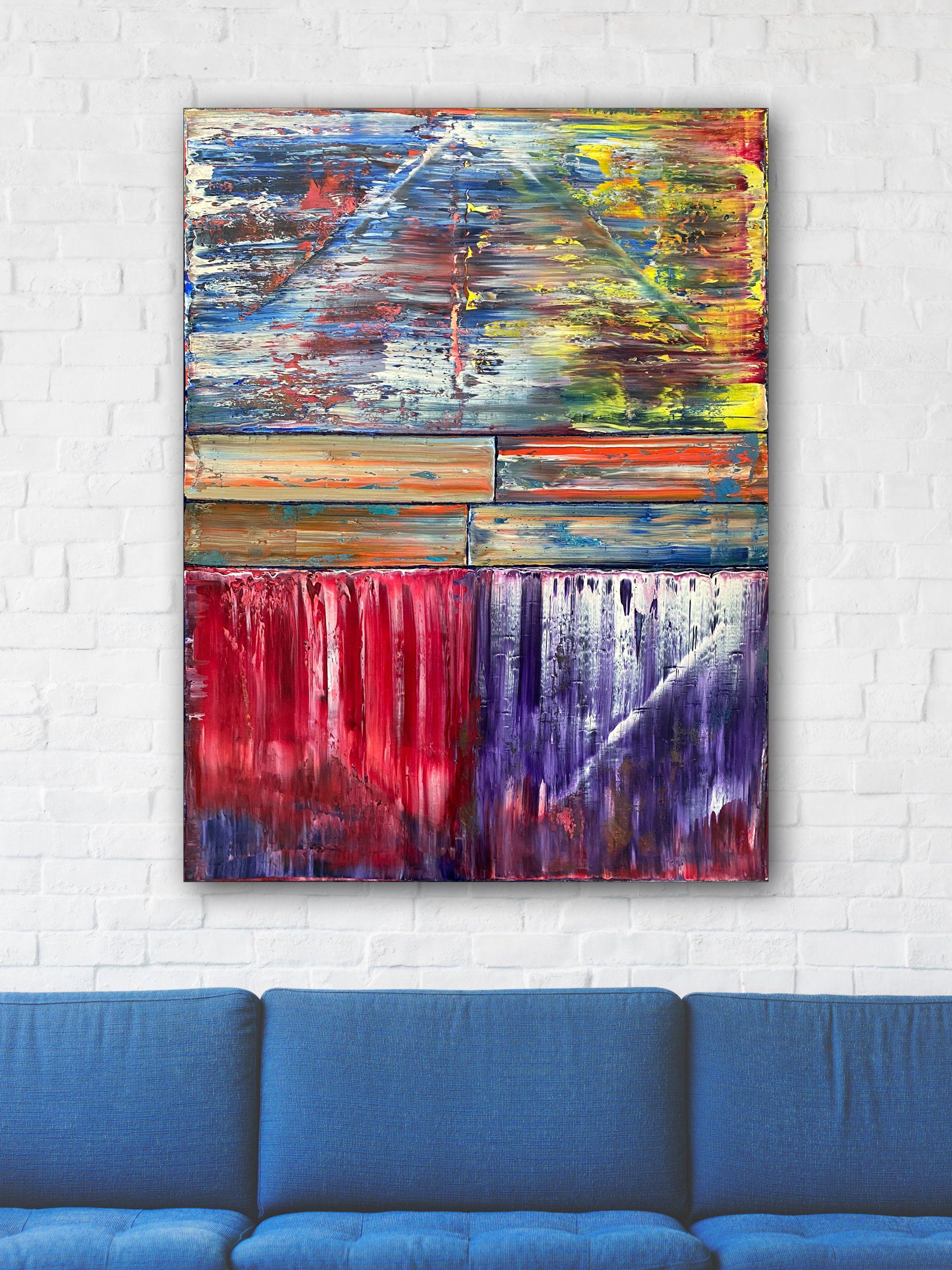This is a completely unique and original large PMS abstract oil painting on canvas. Perfect for your living room, or to fill any large wall in your office or home. This painting epitomizes a technique and aesthetic I have been working to perfect