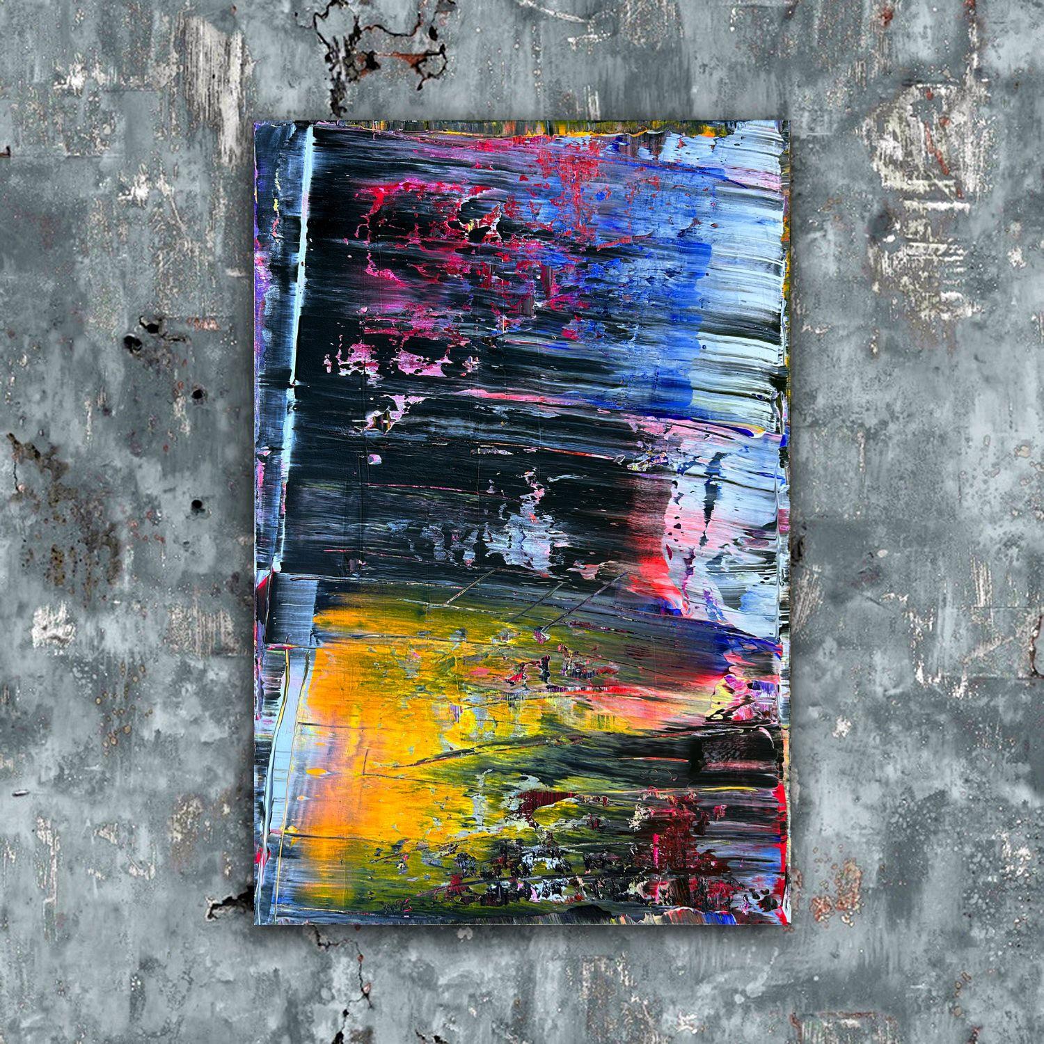 This is a unique modern PMS abstract acrylic painting that will make a statement in your home or office. This piece has a mature and dark neutral modern design aesthetic. This painting is full of energy, intensity and a strong balance of light and