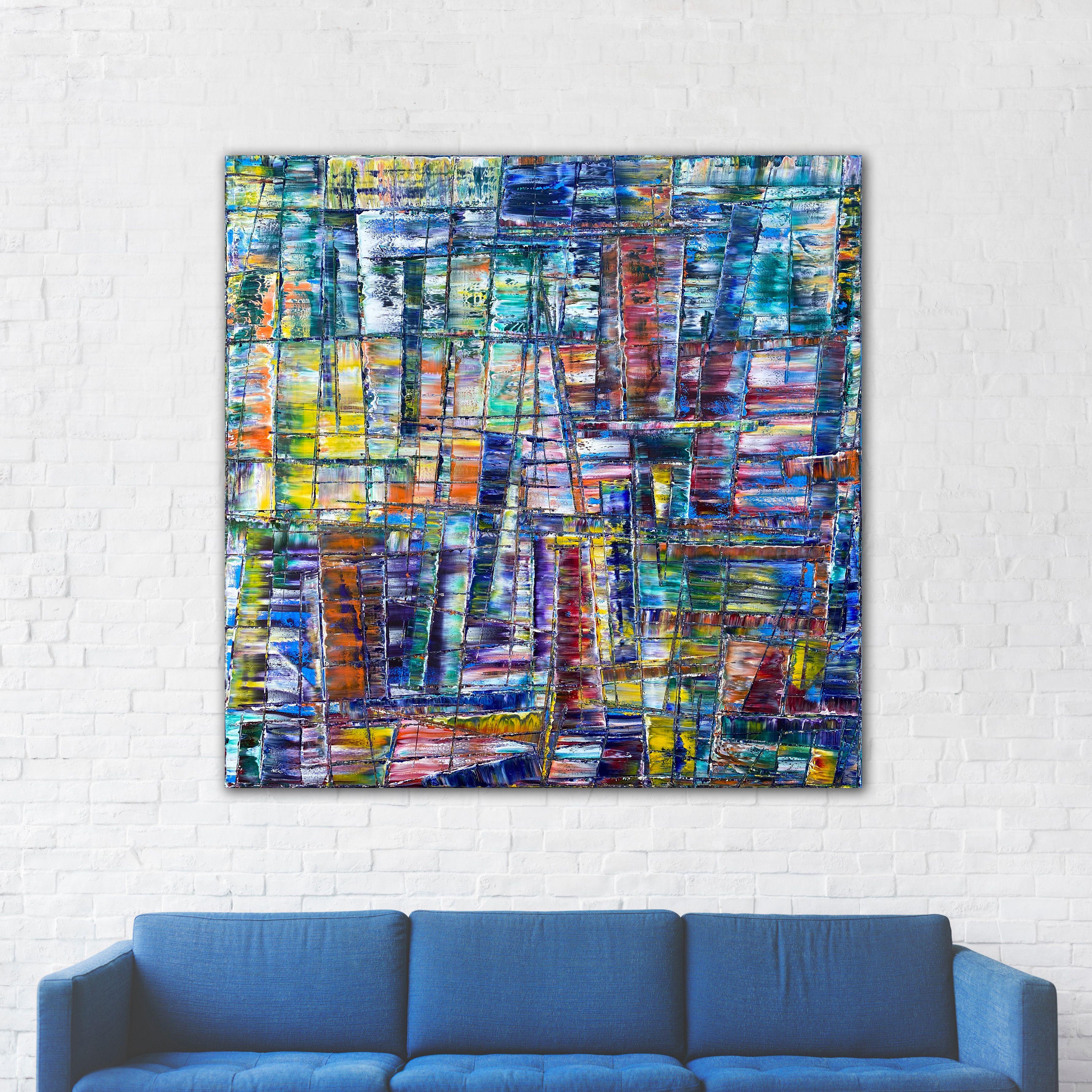 Everything At Once, Painting, Oil on Canvas - Gray Abstract Painting by Preston M. Smith (PMS)