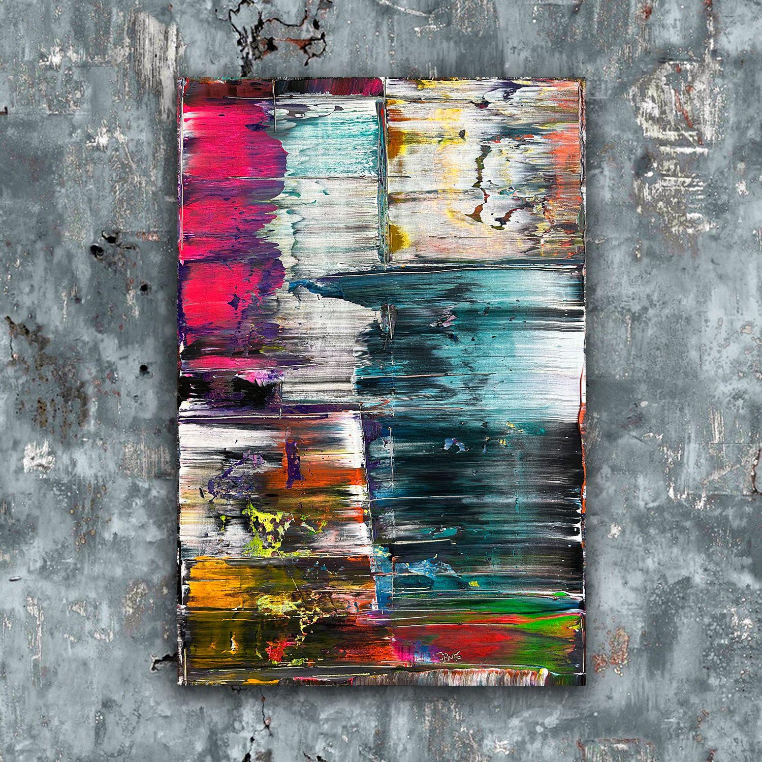 This is a gallery quality, PMS abstract acrylic painting for your home or office. It was painted with the highest quality materials and will make a statement in your space. This piece has a mature, cool and vibrant neutral design aesthetic. It is a
