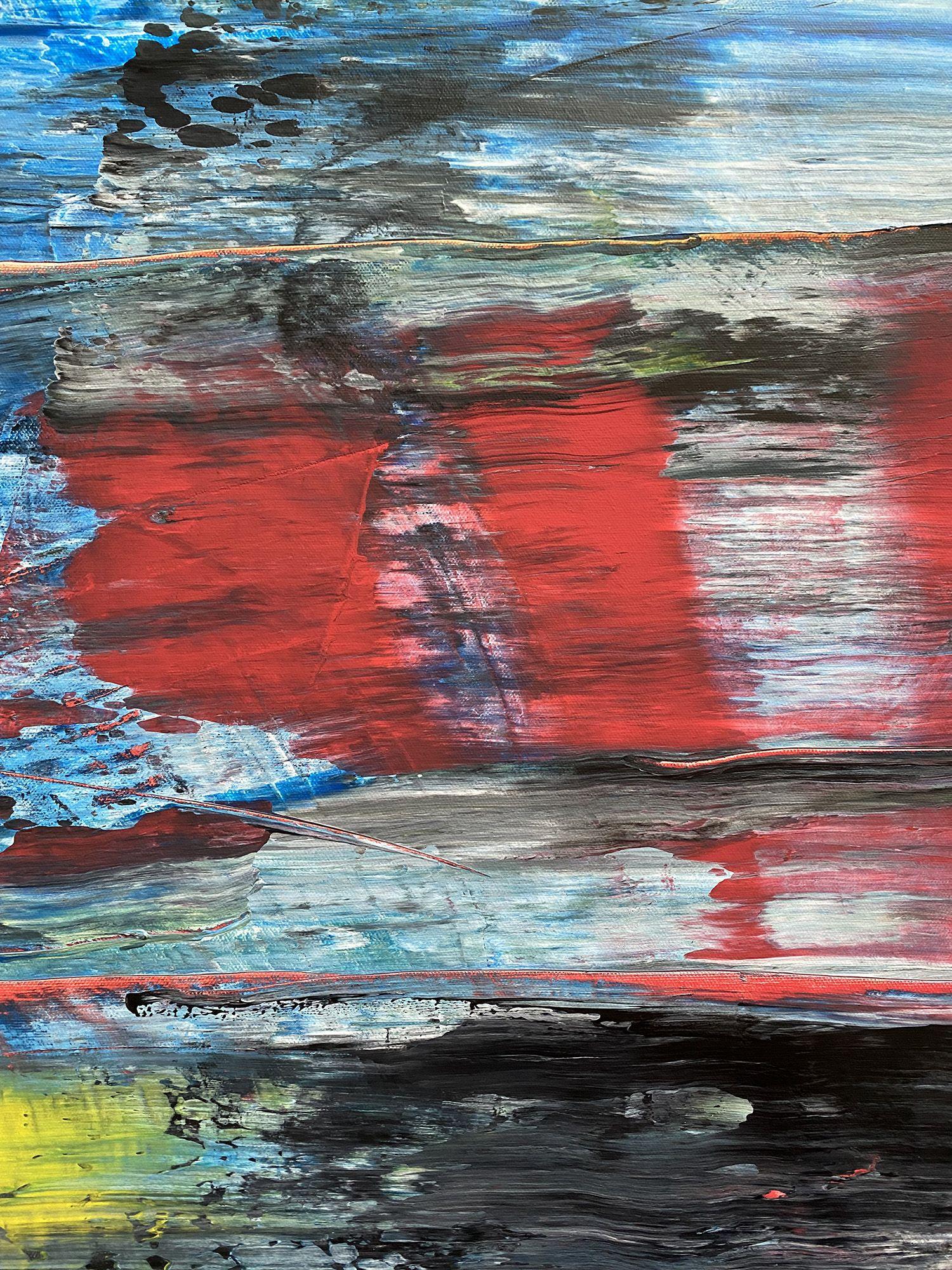 This is a unique large modern PMS abstract acrylic painting that will make a statement in your home or office. This piece has a mature, modern design aesthetic. This piece is fierce and full of energy, beauty and fire. The colors streak and overlap,