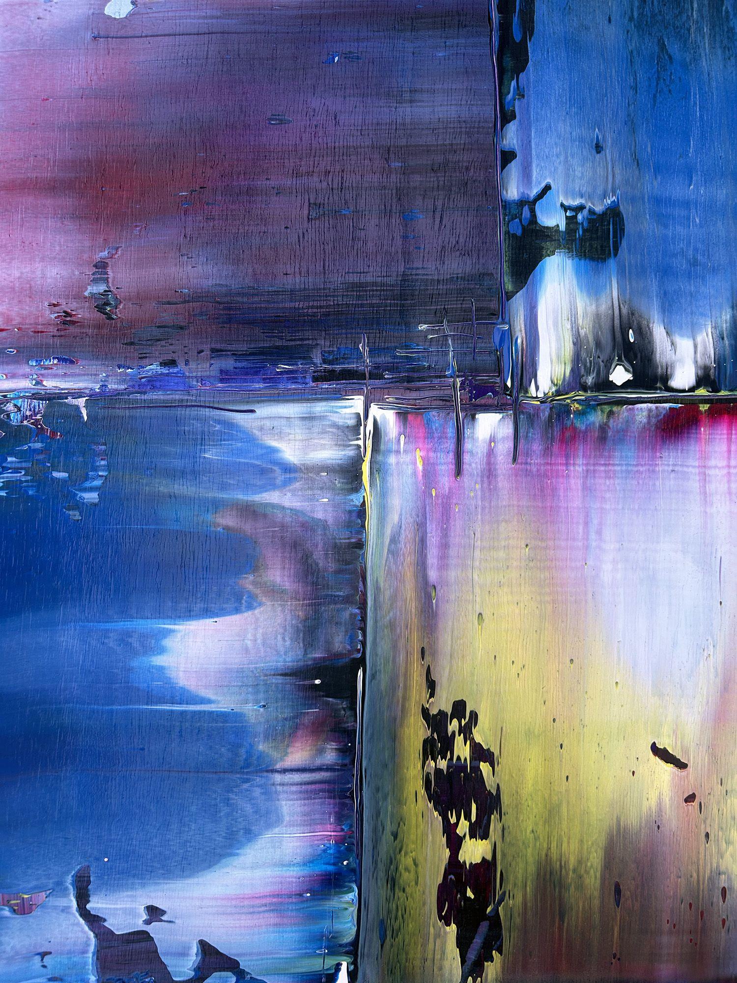 Peinture acrylique abstraite originale PMS sur panneau de bois, encadrée - 24