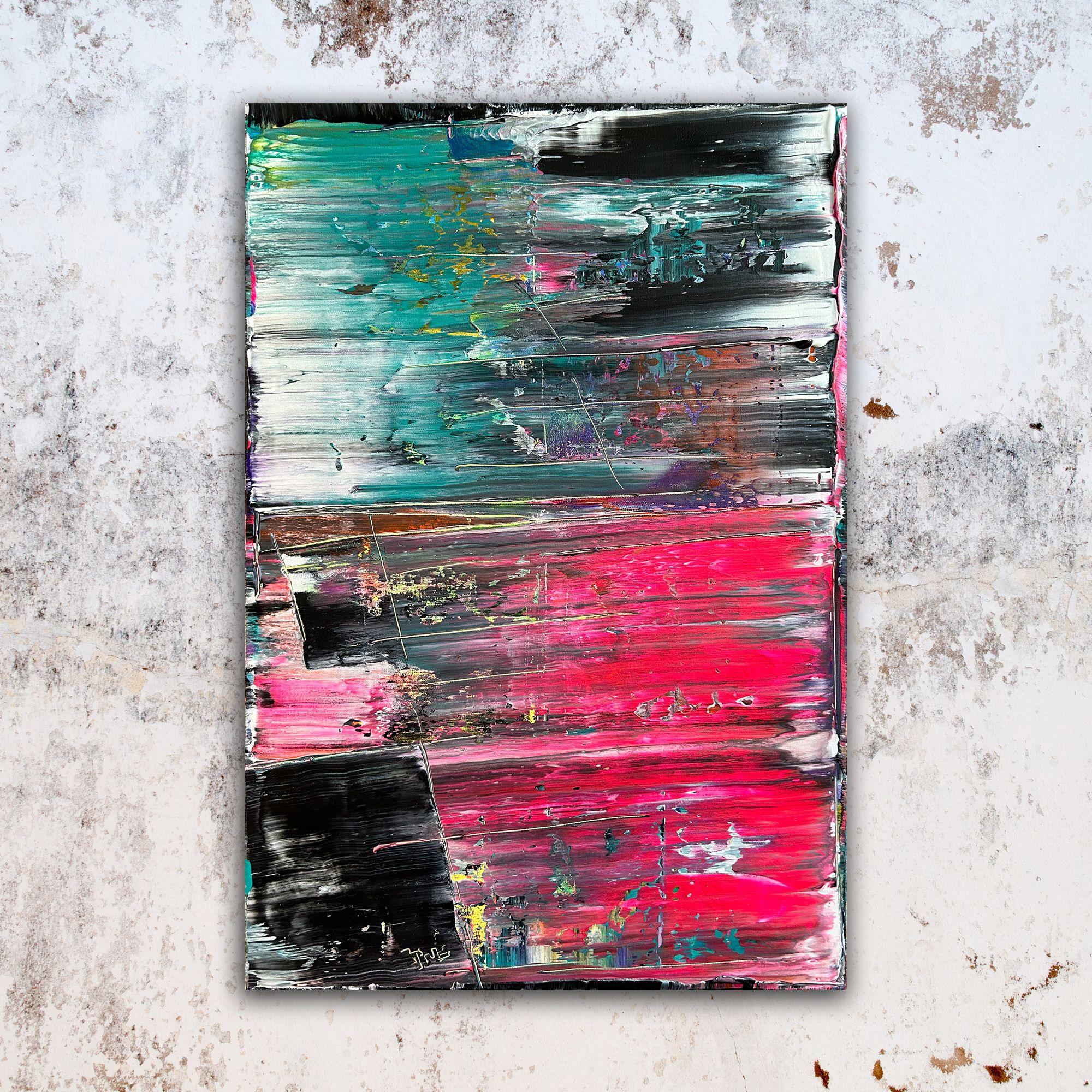 This is a unique modern PMS abstract acrylic painting that will make a statement in your home or office. This piece has a mature, beautiful and dark neutral modern design aesthetic. This painting is full of emotion, pain and hope. It juxtaposes