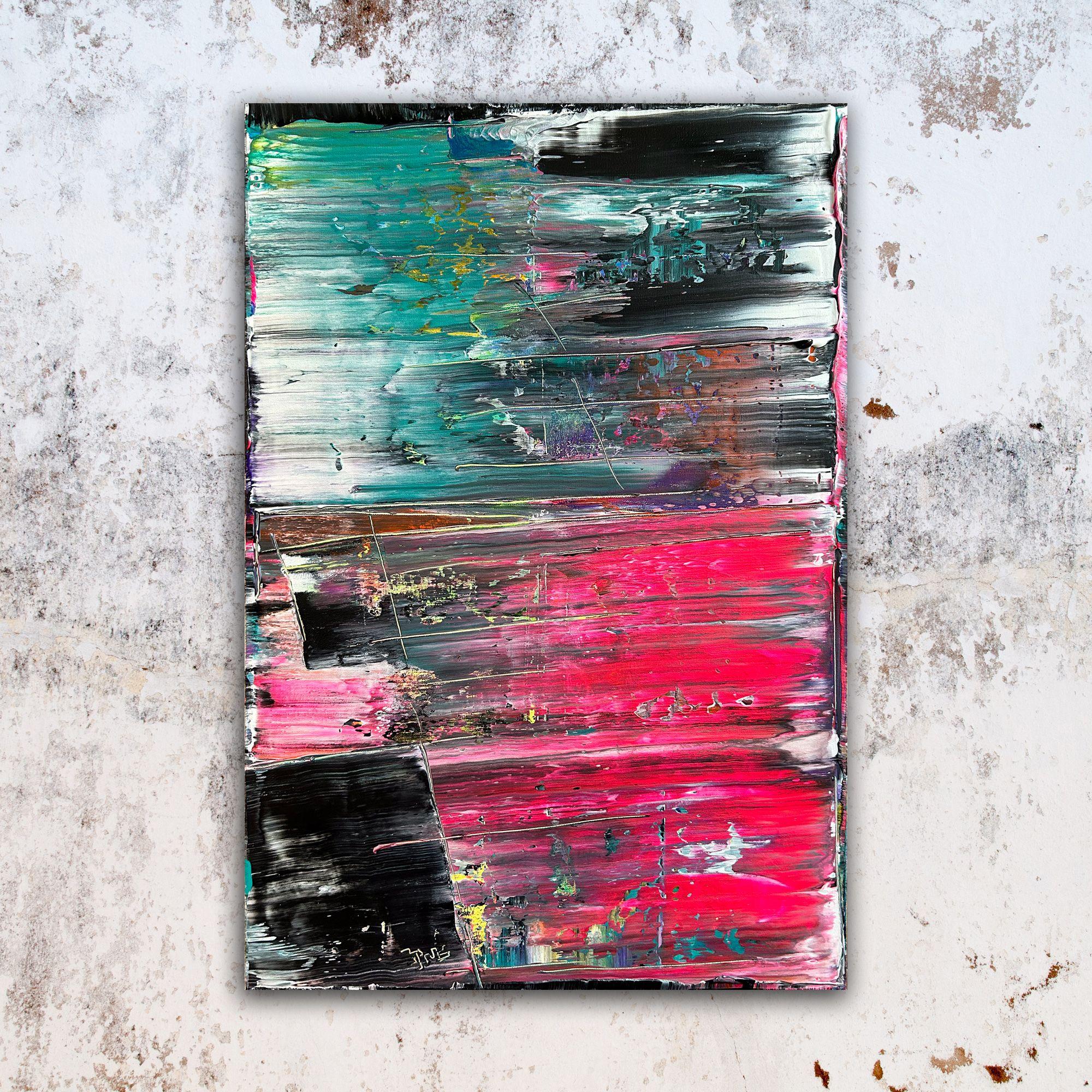 Tickled Pink, Painting, Acrylic on Canvas - Gray Abstract Painting by Preston M. Smith (PMS)