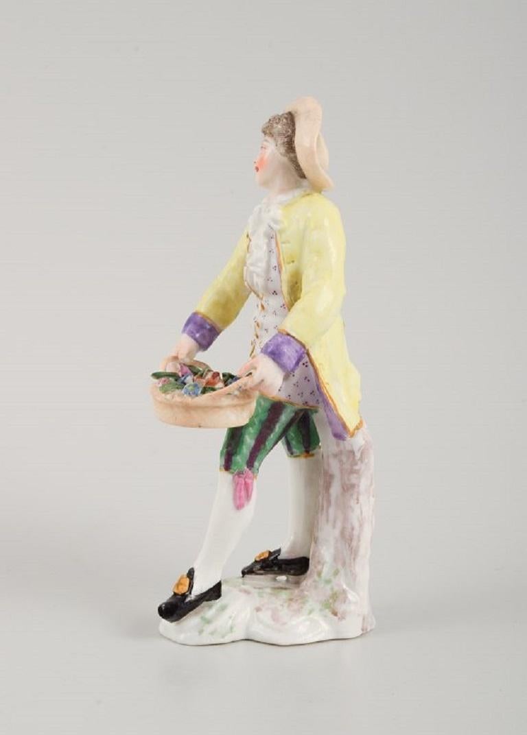 Presumably German Porcelain Figure, Man with Flower Basket, 19th C In Excellent Condition For Sale In Copenhagen, DK