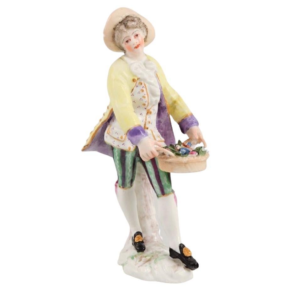 Presumably German Porcelain Figure, Man with Flower Basket, 19th C For Sale