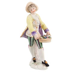 Presumably German Porcelain Figure, Man with Flower Basket, 19th C