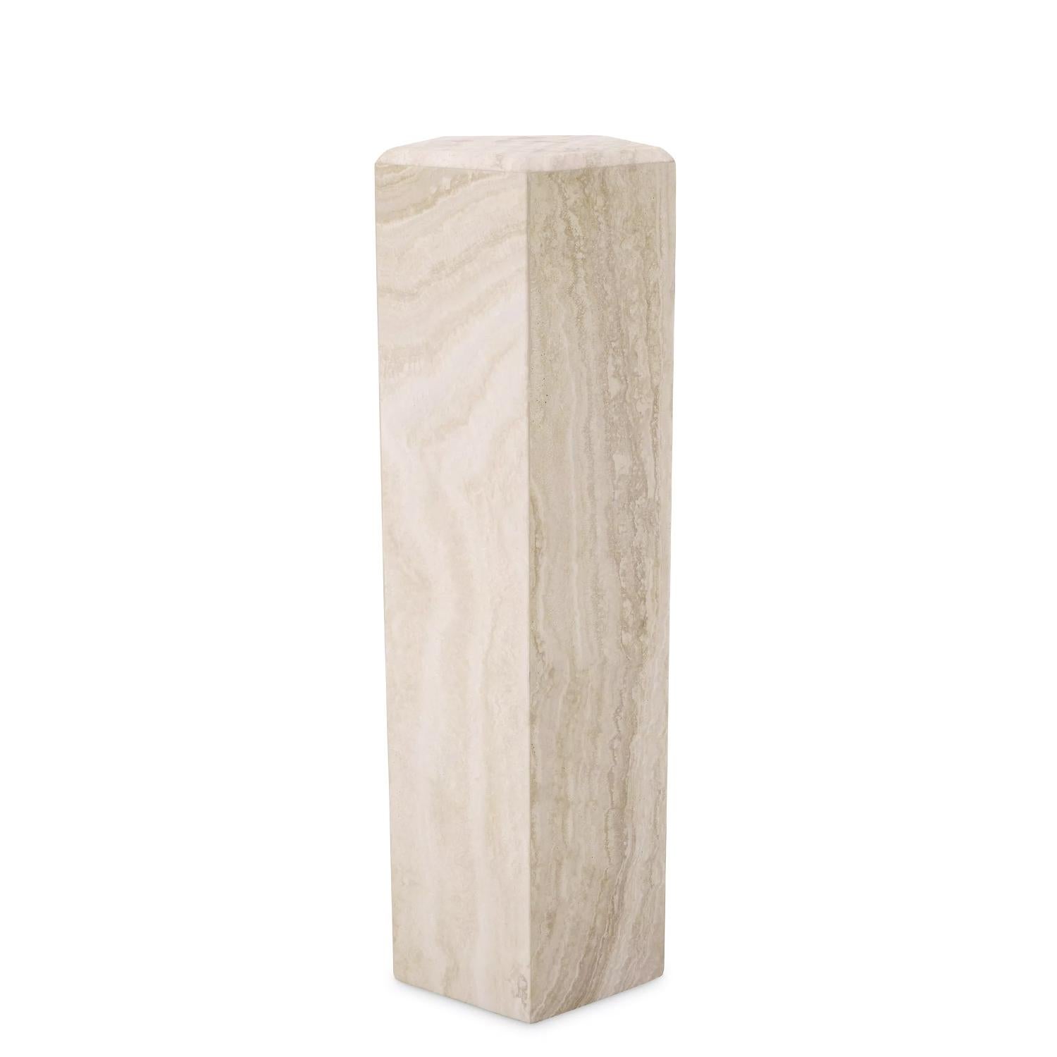 Pedestal Pretoria High all in thick 
carved travertine in polished finish.