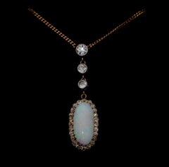 Prettiest Edwardian 6.00 Carat Harlequin Opal and Diamond Necklace