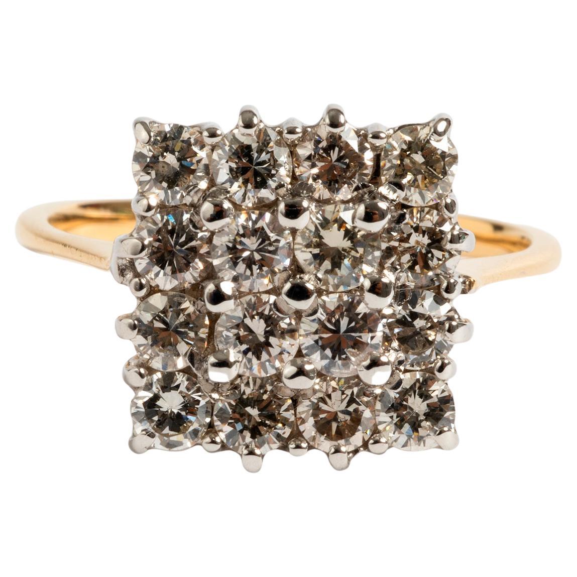 Pretty 18 Carat Yellow Gold Daisy Diamond Ring For Sale at 1stDibs