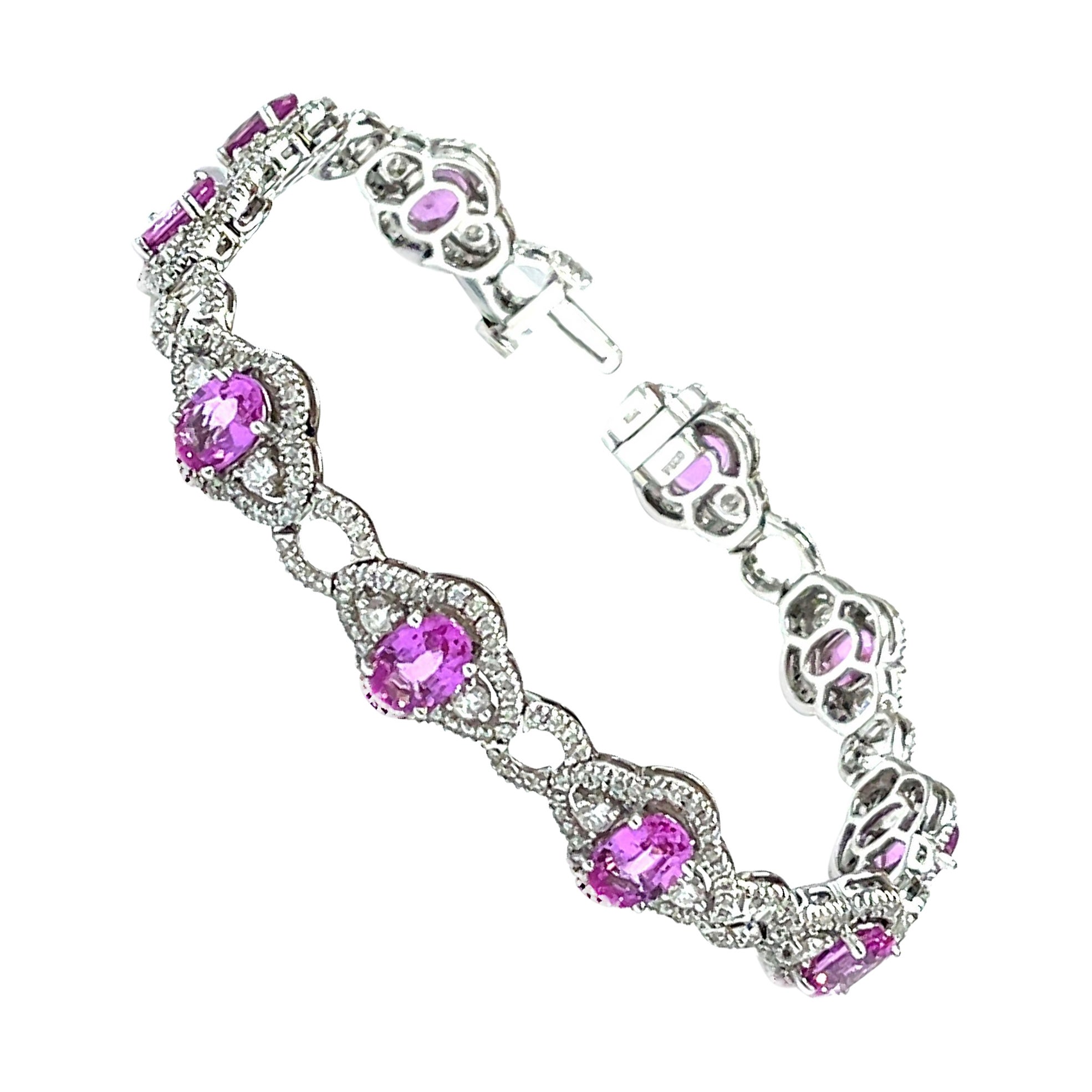 Grazioso bracciale in oro bianco 18 kt con zaffiro rosa e diamante