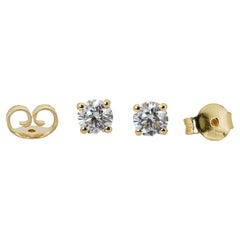 Pretty 18k Yellow Gold Earrings 1.00 carat Natural Diamond