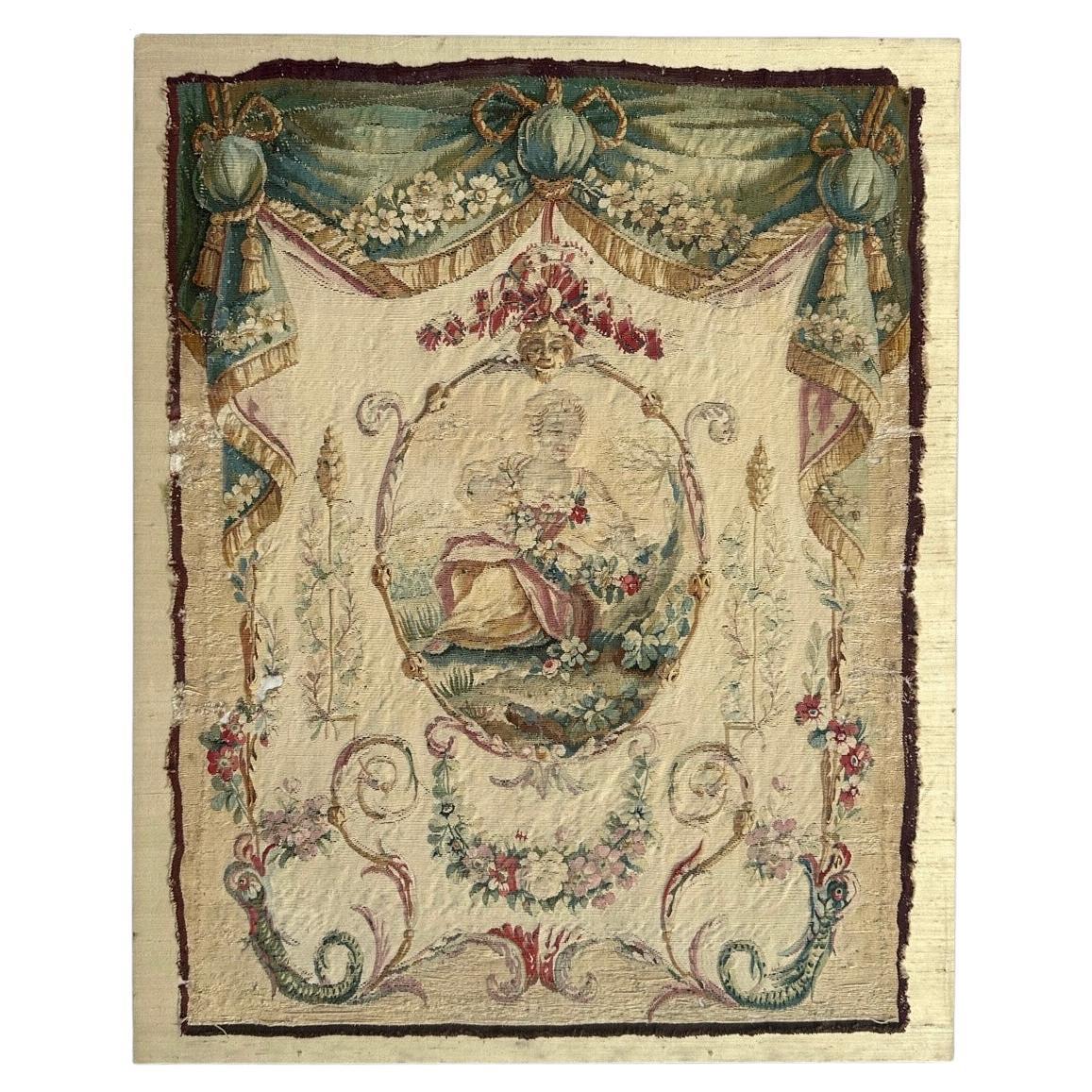 Bonito tapiz de seda de Aubusson francés del siglo XVIII