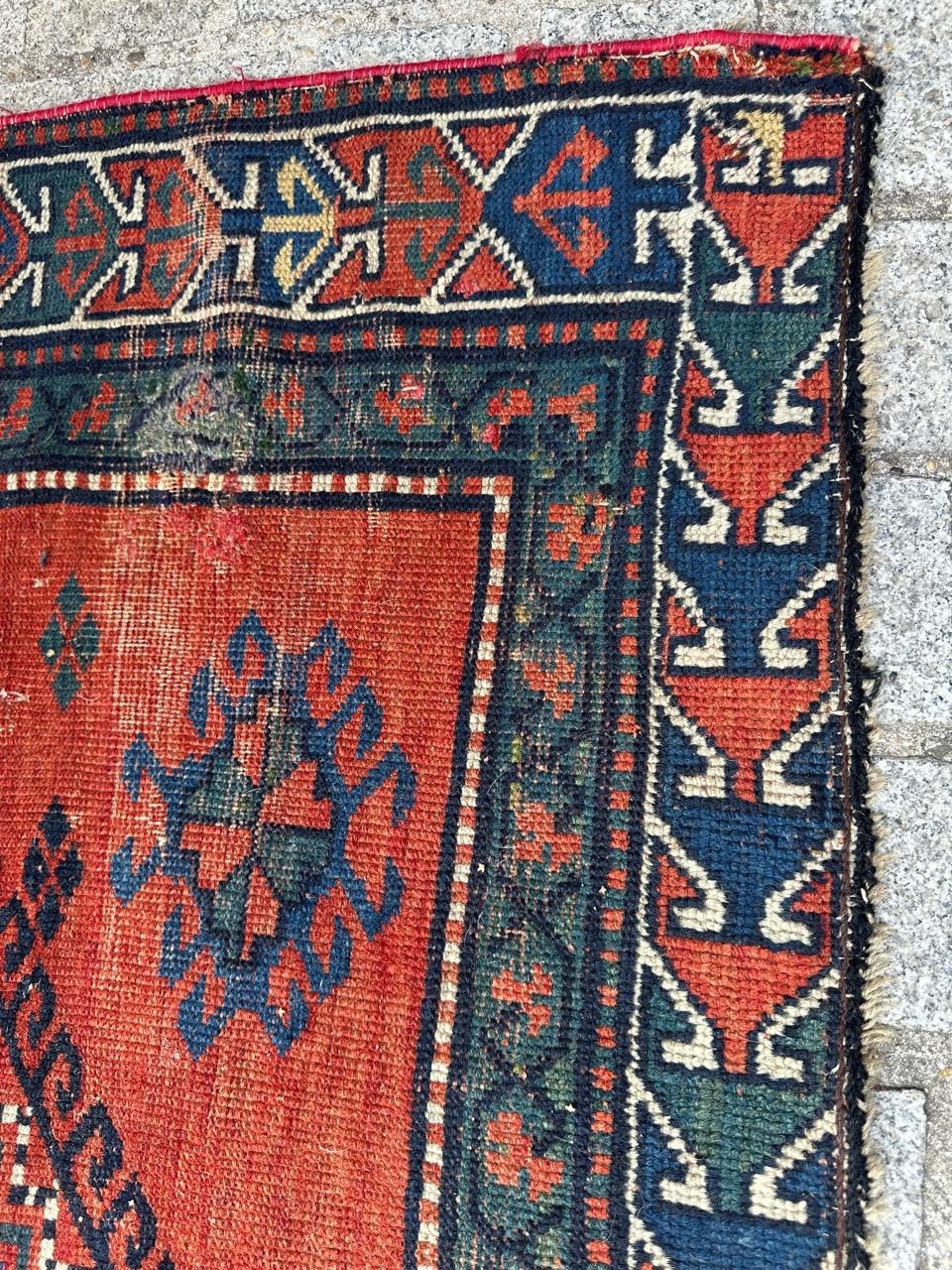 Bonita alfombra kazaka caucásica del siglo XIX en Bastante bueno estado para la venta en Saint Ouen, FR