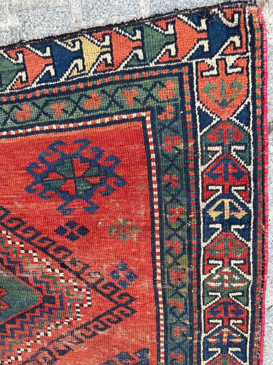 Bonita alfombra kazaka caucásica del siglo XIX Lana en venta