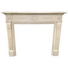 Pretty 19th Century French Painted Wood Carved Fireplace Mantel with Wreath