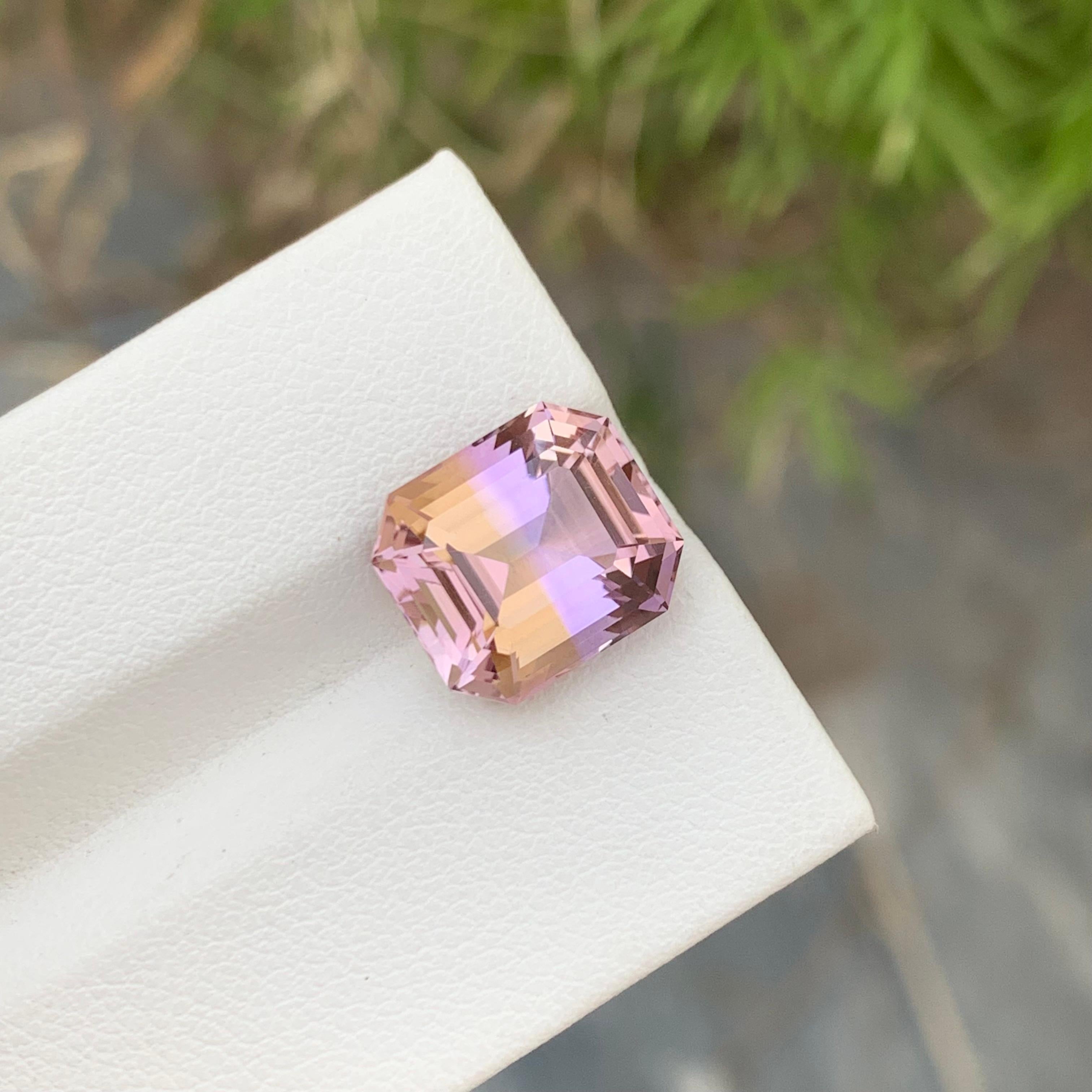 Pretty 5.95 Carat Natural Loose Ametrine Trystine Asscher Shape Gem For Ring In New Condition For Sale In Peshawar, PK