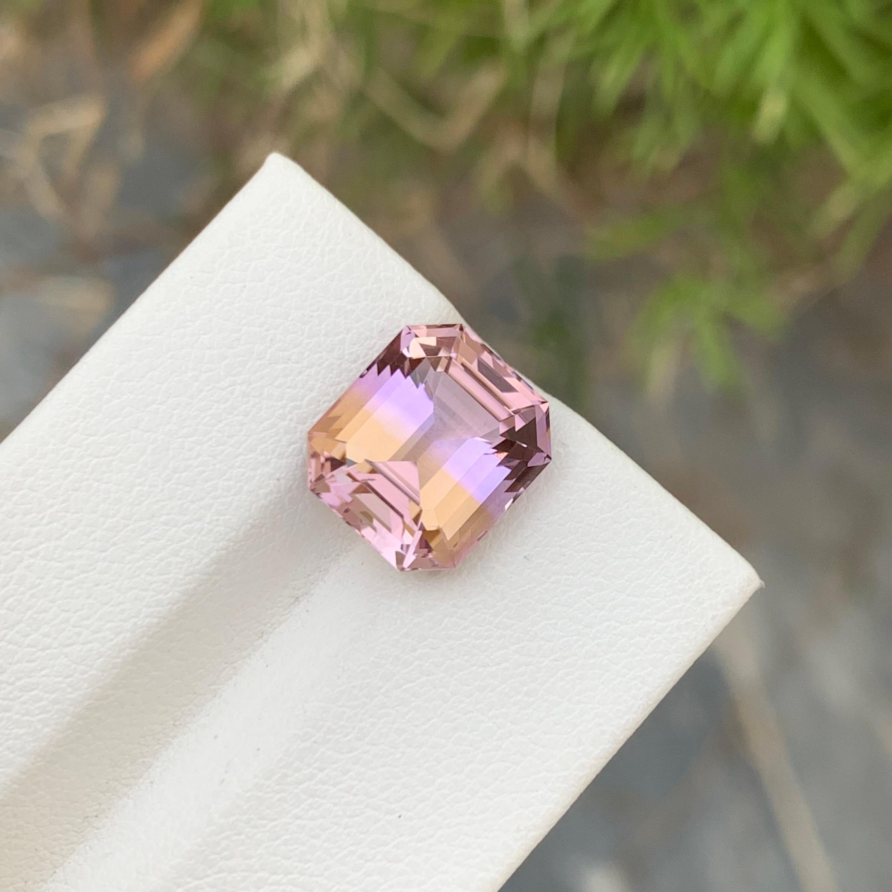Women's or Men's Pretty 5.95 Carat Natural Loose Ametrine Trystine Asscher Shape Gem For Ring For Sale