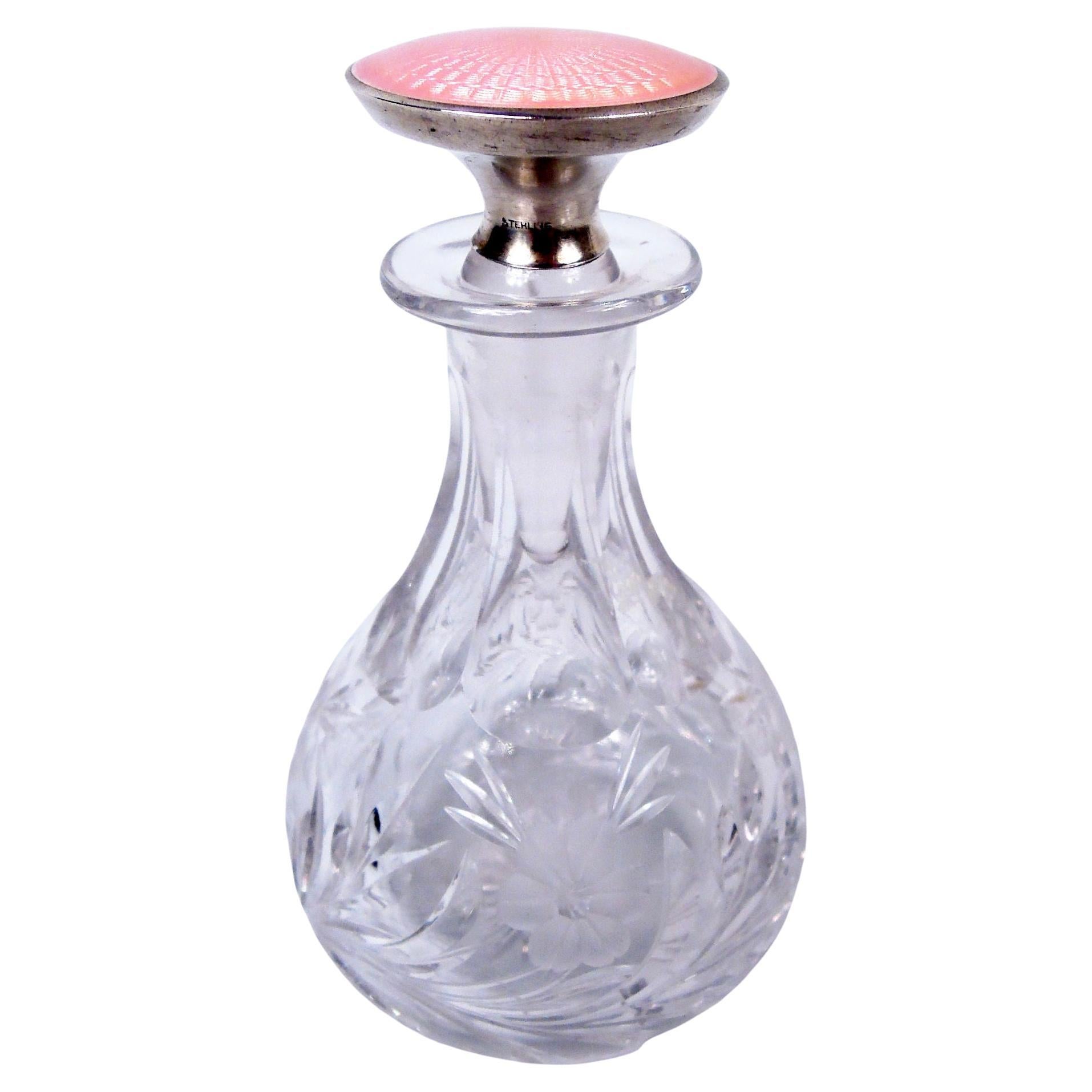 Grazioso profumo americano edoardiano Art Nouveau in cristallo e smalto rosa in vendita