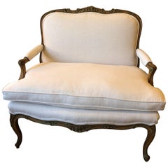 Pretty and Plush French Louis XVI Style Carved Walnut Settee Loveseat