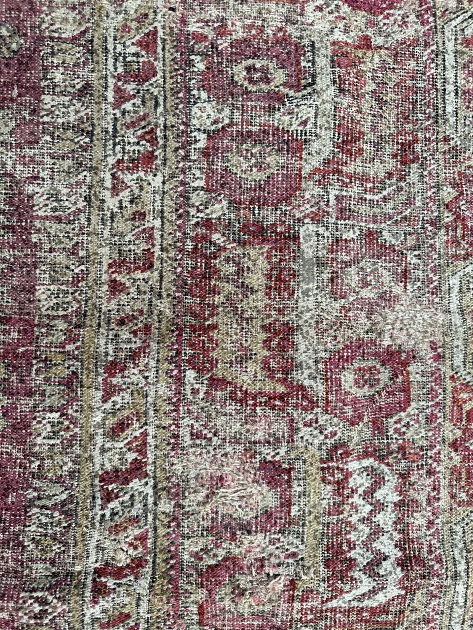 Bobyrug’s Pretty Antique 18th century distressed Turkish Ghyordes rug For Sale 7