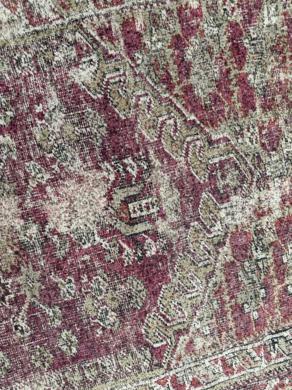 Bobyrug’s Pretty Antique 18th century distressed Turkish Ghyordes rug For Sale 8