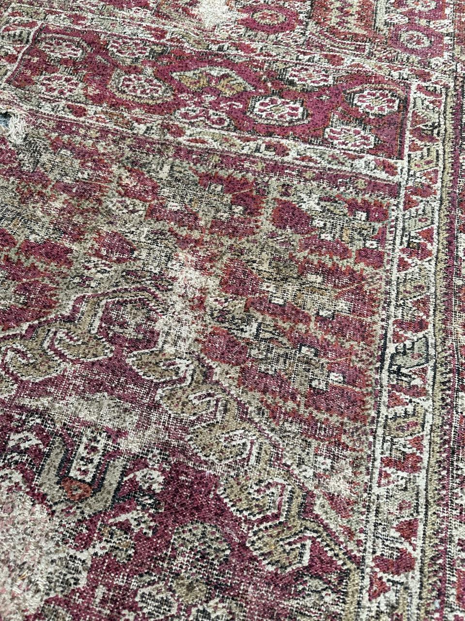 Bobyrug’s Pretty Antique 18th century distressed Turkish Ghyordes rug For Sale 9