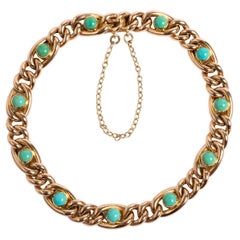Pretty Antique 9k Rose Gold Turquoise Bracelet