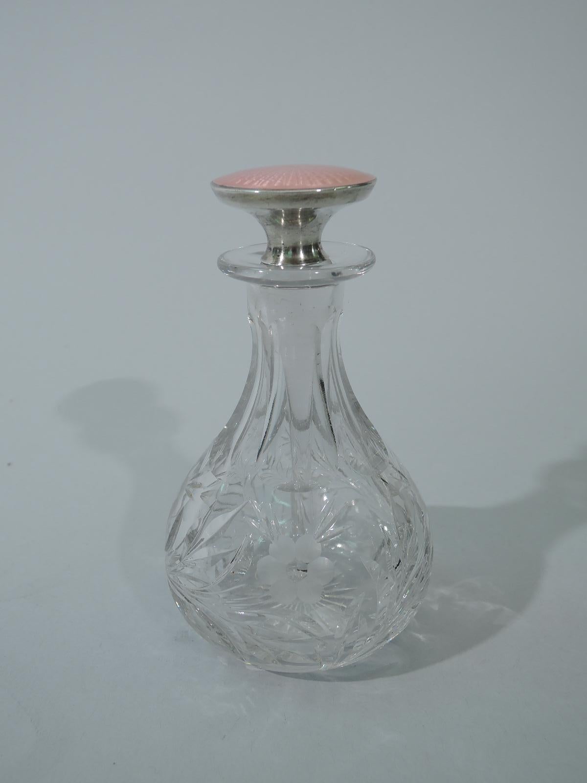 Edwardian Pretty Antique American Crystal, Enamel, and Sterling Silver Perfume