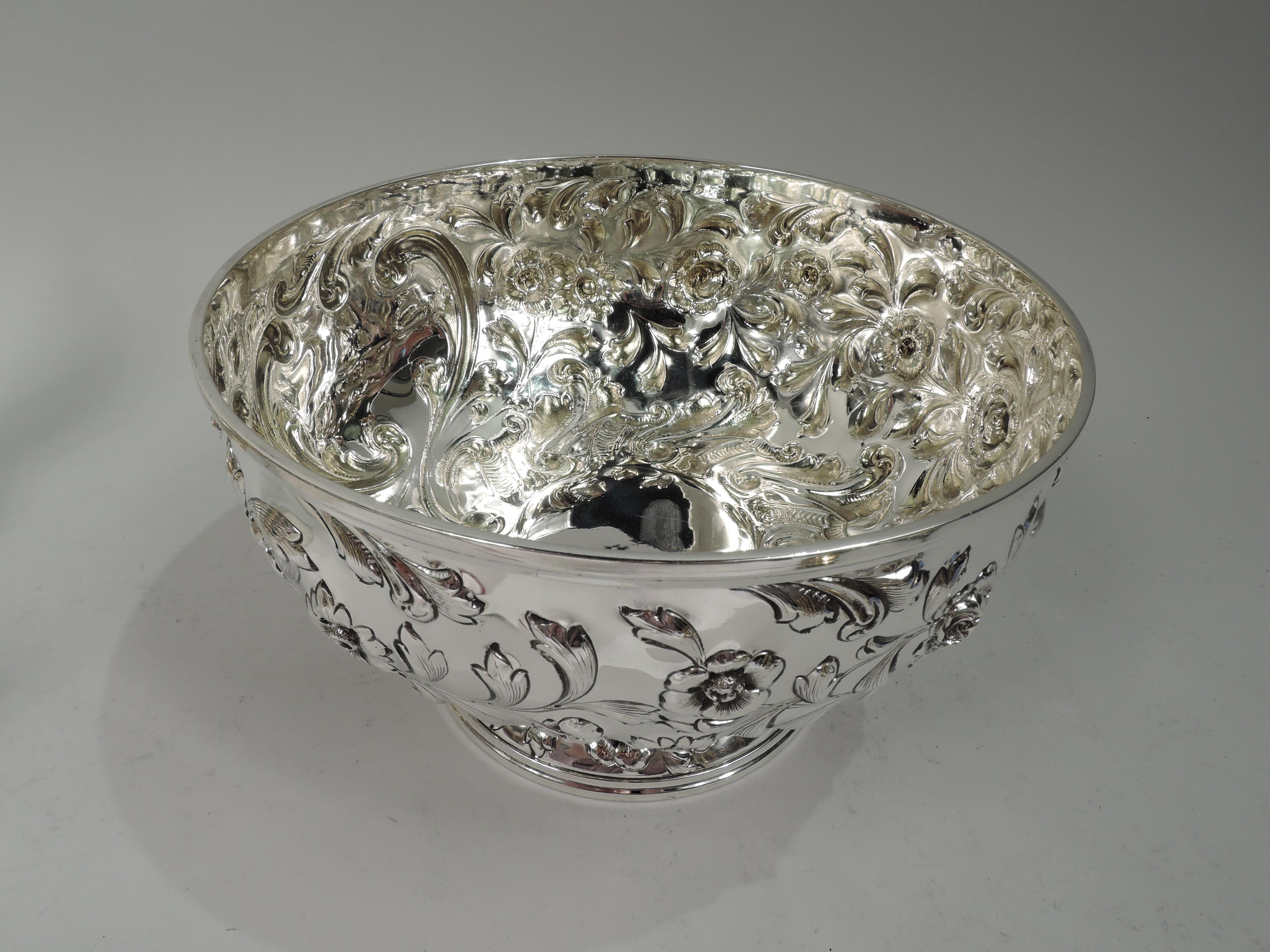 Victorian Pretty Antique American Sterling Silver Repousse Centerpiece Bowl