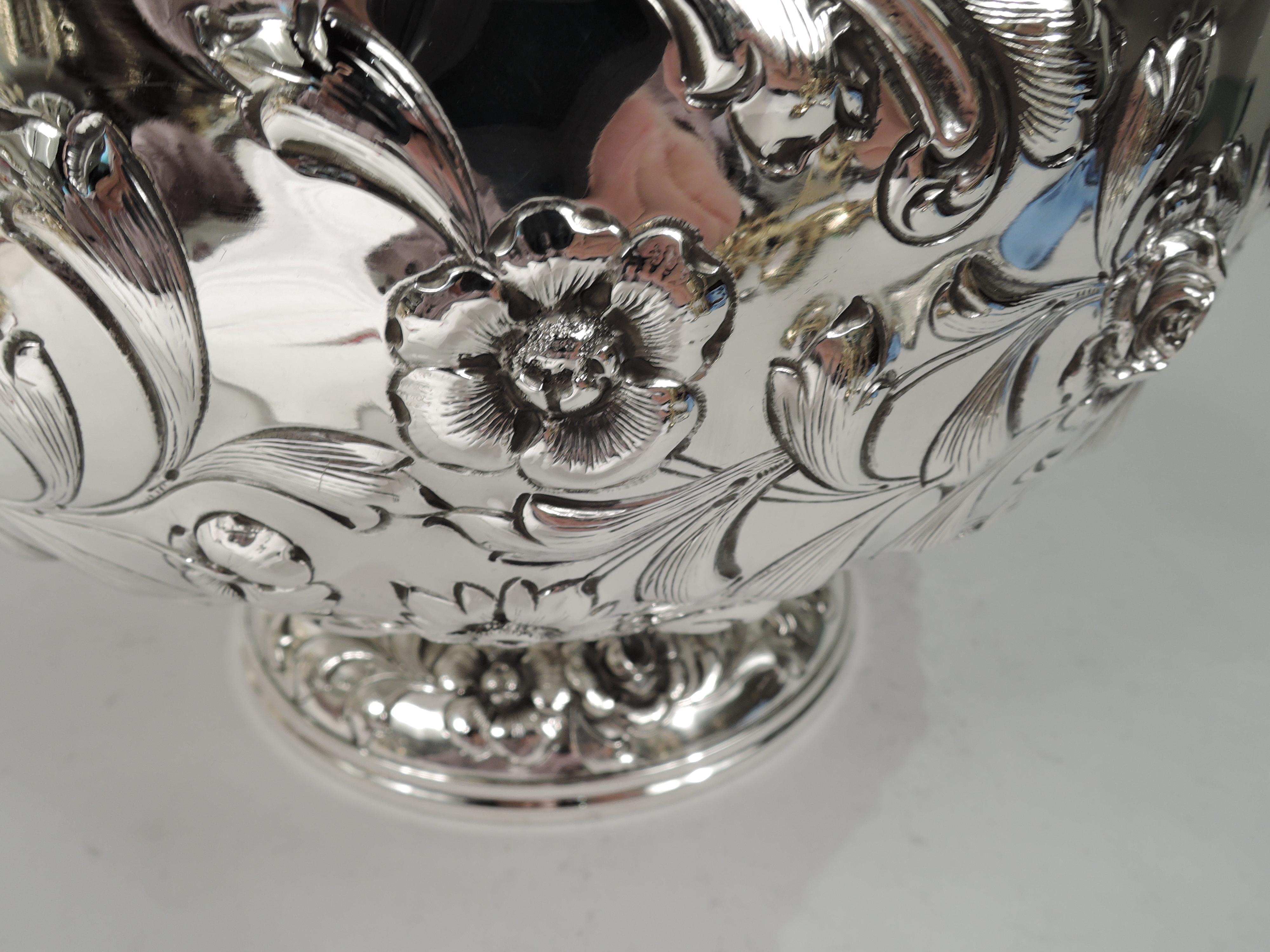 19th Century Pretty Antique American Sterling Silver Repousse Centerpiece Bowl