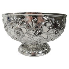 Pretty Antique American Sterling Silver Repousse Centerpiece Bowl