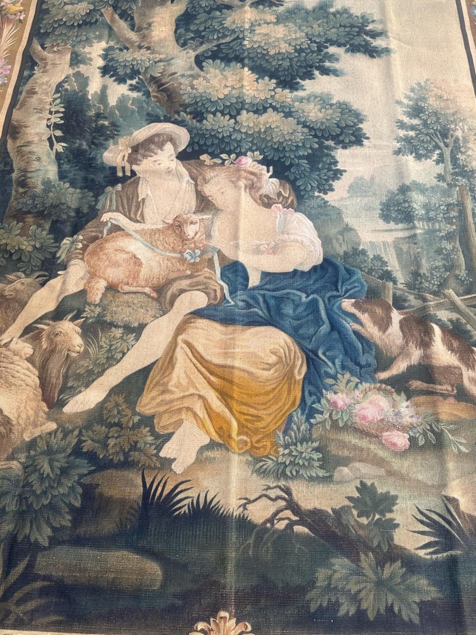 Grazioso pannello antico di arazzo dipinto a mano in cartone Aubusson in vendita 11