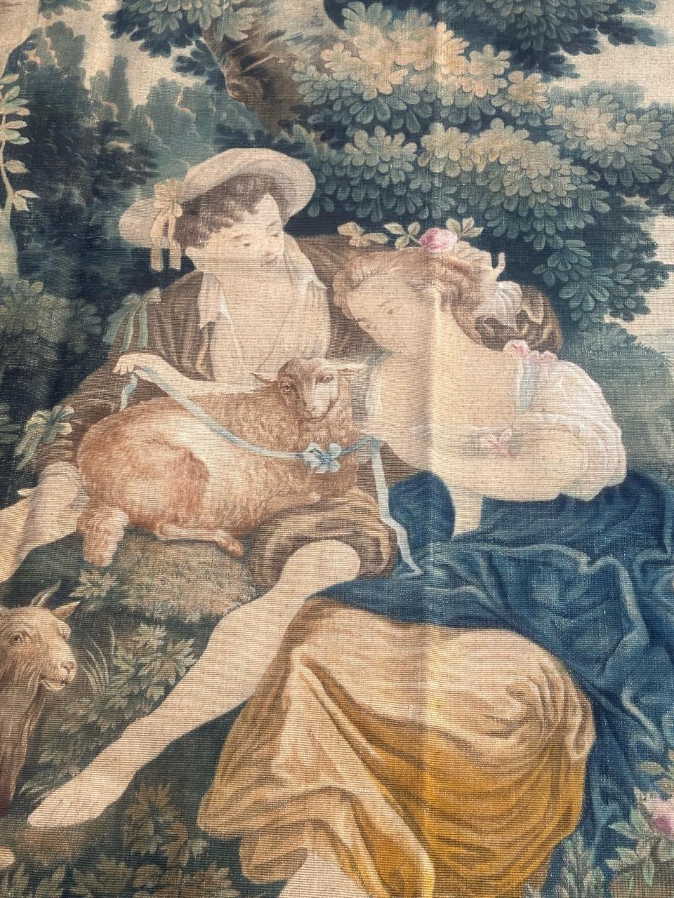 Dipinto a mano Grazioso pannello antico di arazzo dipinto a mano in cartone Aubusson in vendita