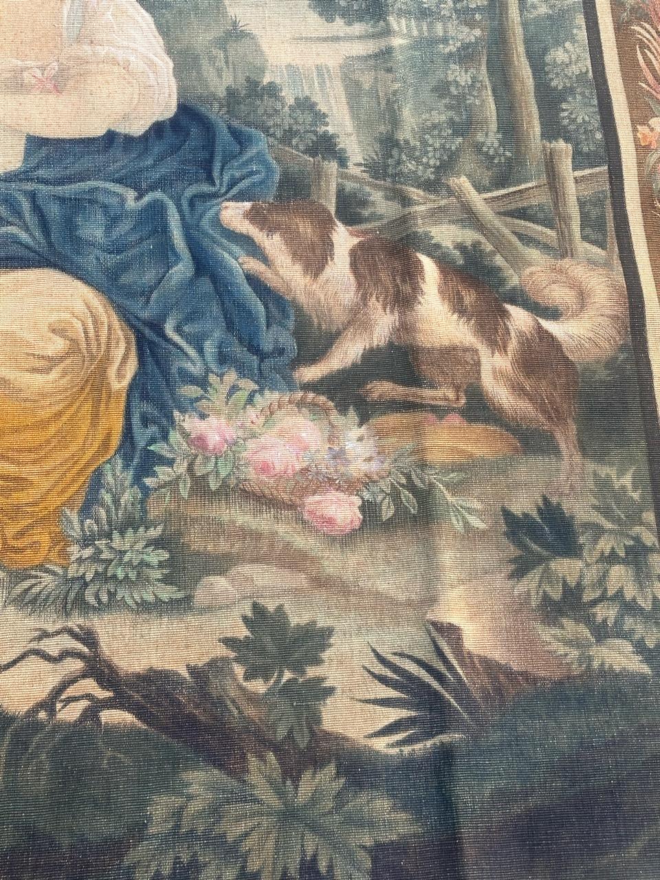 Grazioso pannello antico di arazzo dipinto a mano in cartone Aubusson In condizioni buone in vendita a Saint Ouen, FR