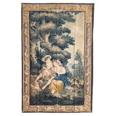 Grazioso pannello antico di arazzo dipinto a mano in cartone Aubusson