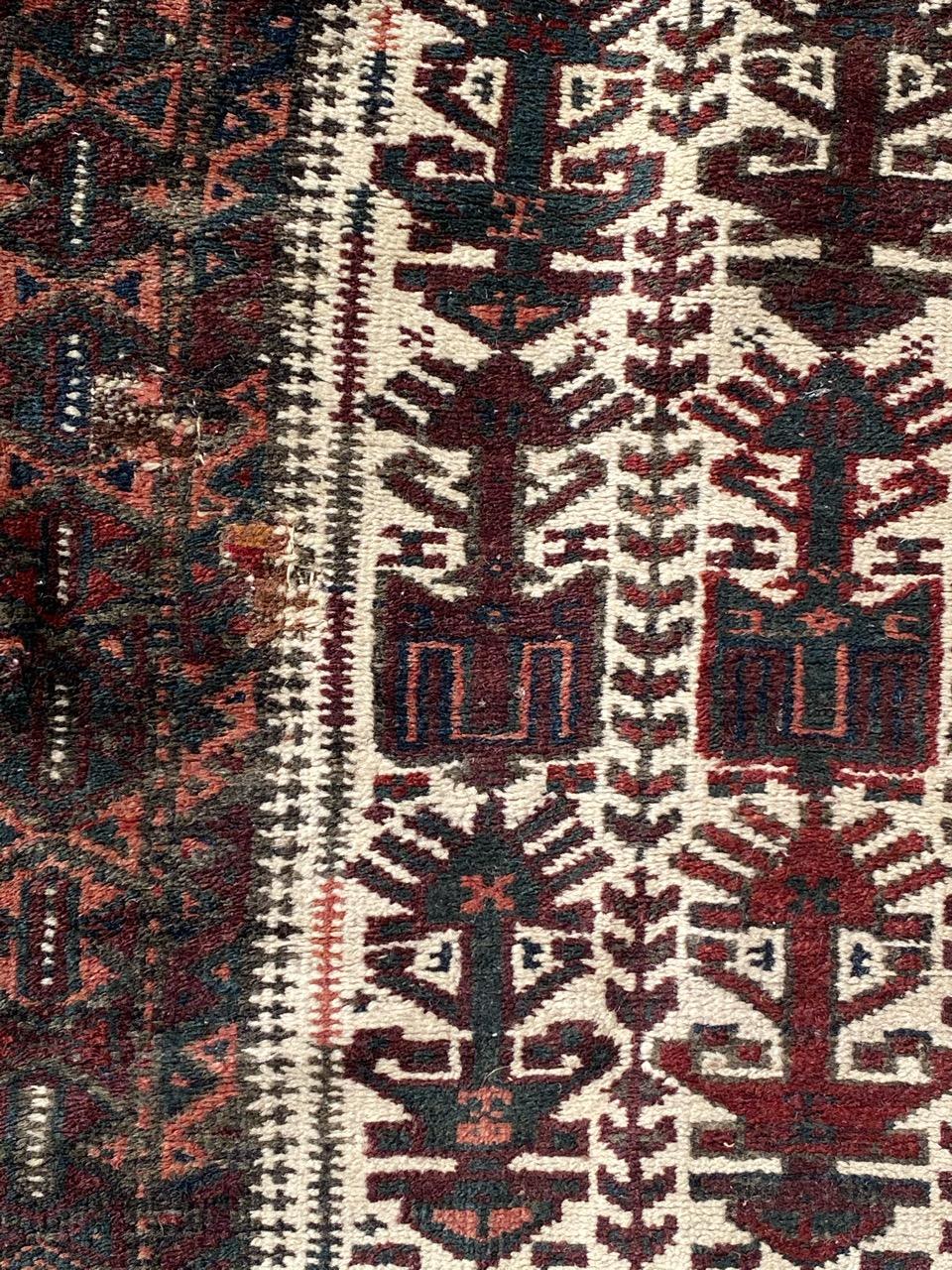 Hand-Knotted Bobyrug’s Pretty Antique Baluch Rug For Sale