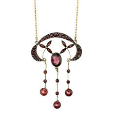 Pretty Antique Bohemian Garnet and Gilt Victorian Necklace