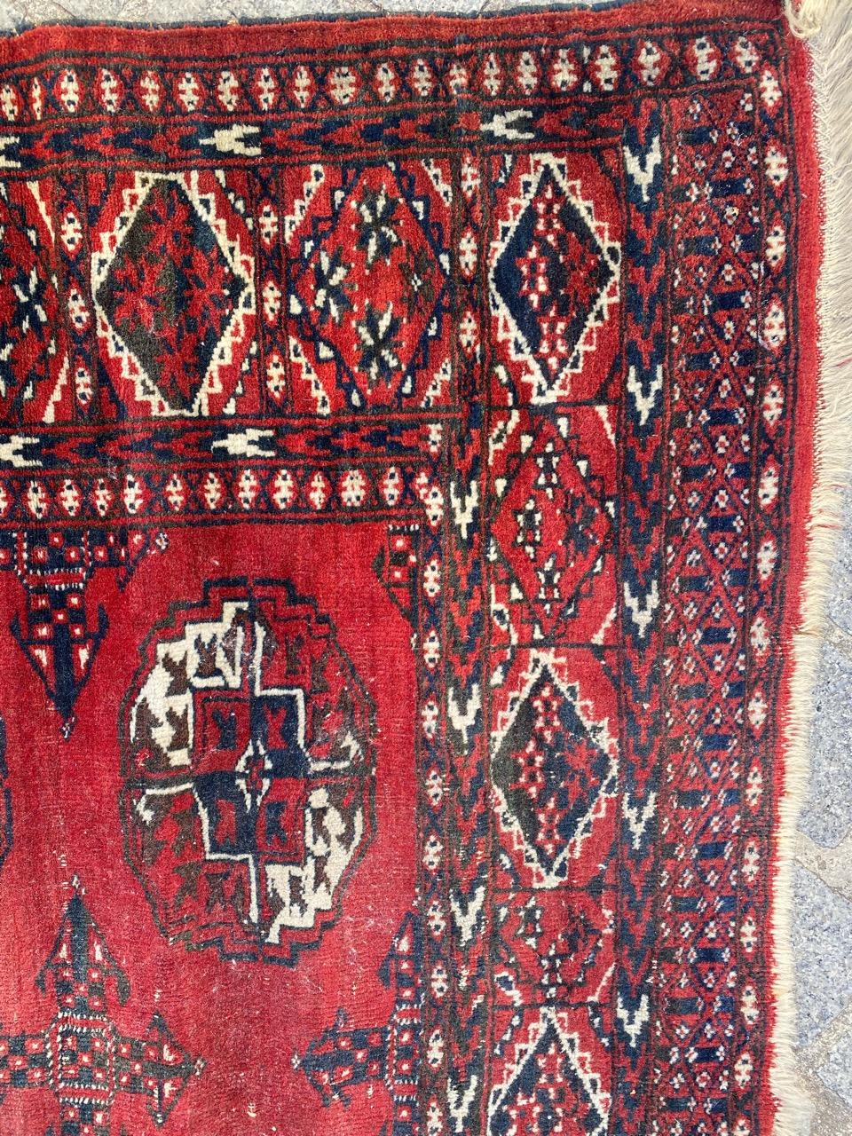 Bobyrug’s Pretty Antique Bokhara Afghan Rug In Fair Condition For Sale In Saint Ouen, FR