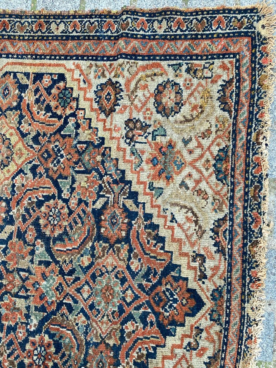 Bobyrug’s Pretty Antique Distressed Malayer Rug In Distressed Condition For Sale In Saint Ouen, FR