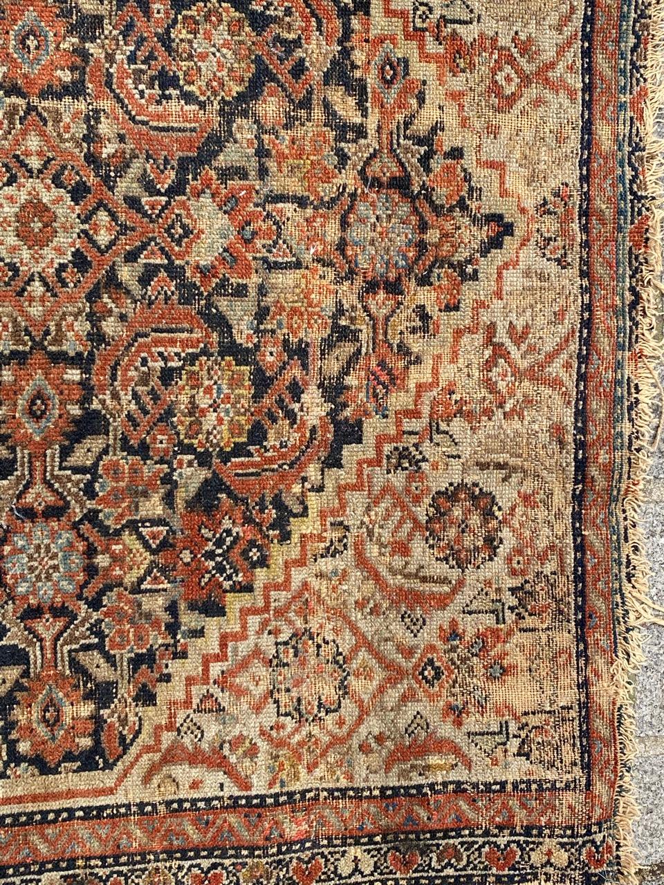 19th Century Bobyrug’s Pretty Antique Distressed Malayer Rug For Sale