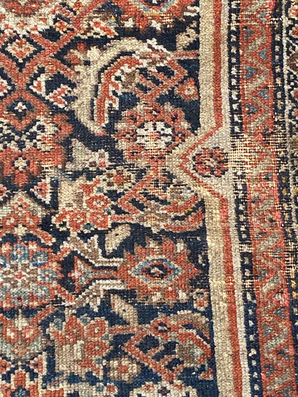 Cotton Bobyrug’s Pretty Antique Distressed Malayer Rug For Sale