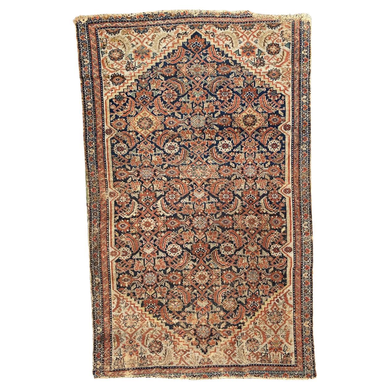 Bobyrug’s Pretty Antique Distressed Malayer Rug For Sale