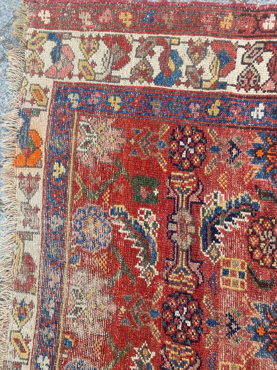 Bobyrug’s Pretty Antique Distressed North Western Rug In Distressed Condition For Sale In Saint Ouen, FR
