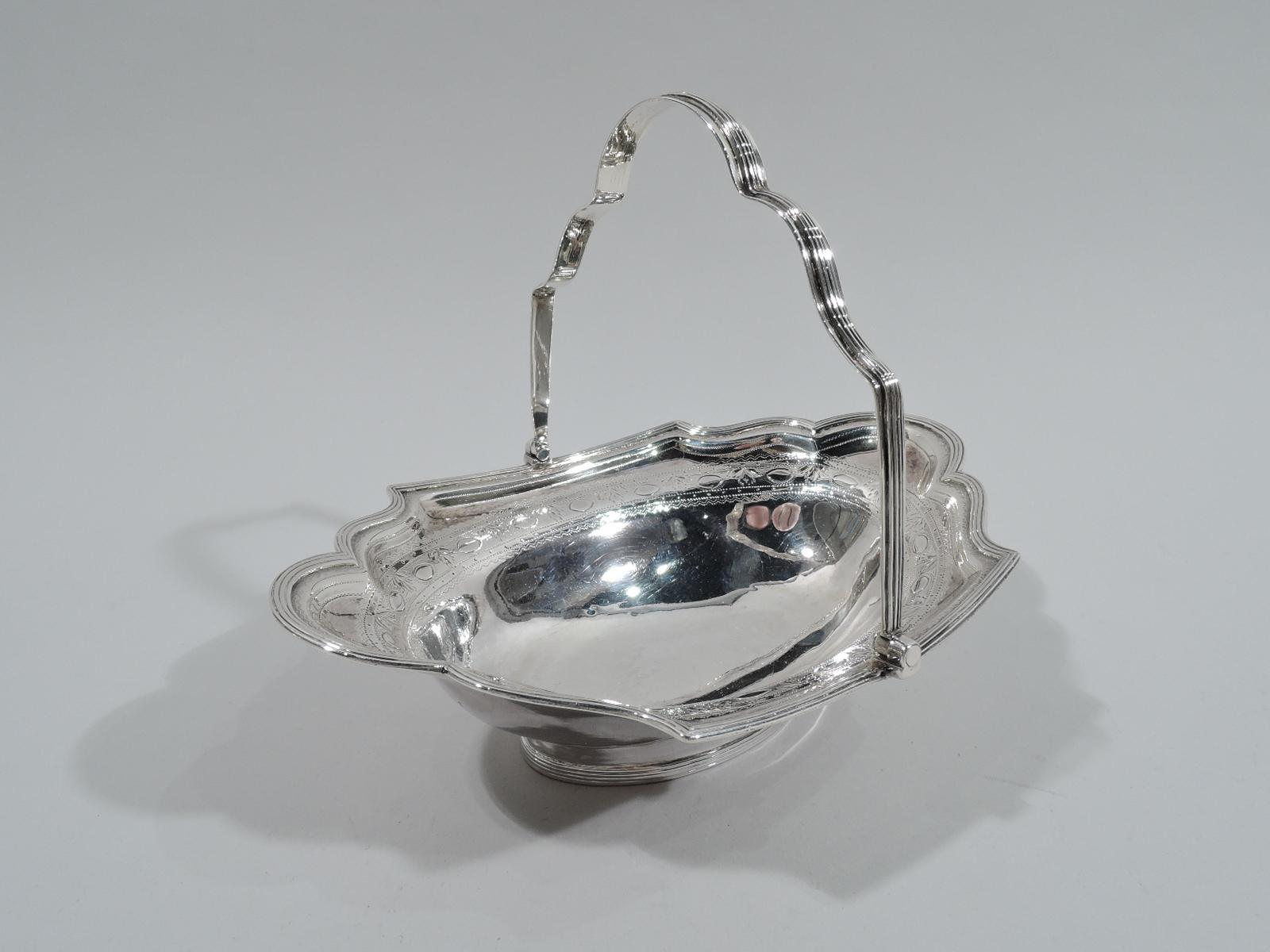 Pretty Antique English Georgian Neoclassical Sterling Silver Basket In Good Condition In New York, NY