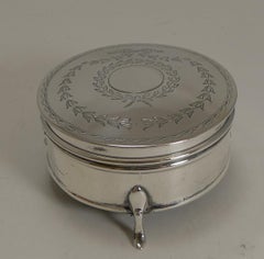 Pretty Antique English Sterling Silver Jewelry or Ring Box, 1913