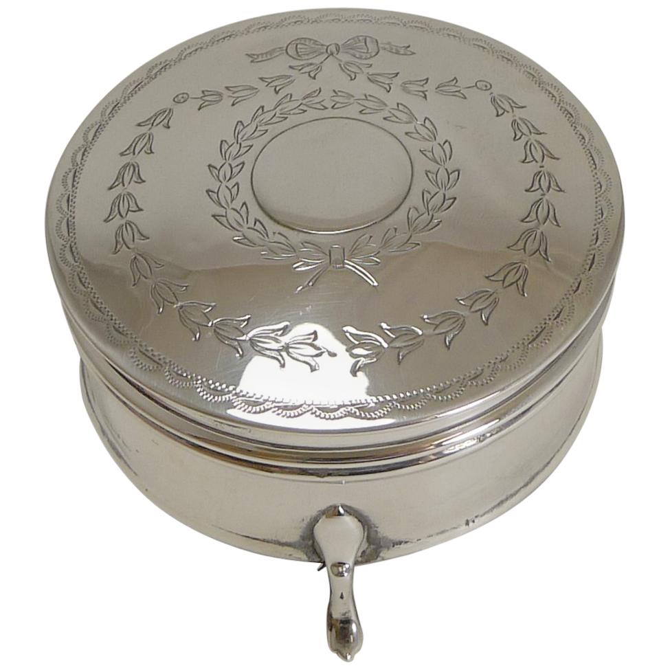 Pretty Antique English Sterling Silver Jewelry or Ring Box, 1913