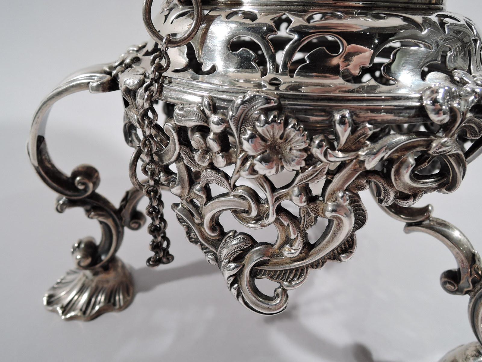 Pretty Antique English Victorian Sterling Silver Kettle on Stand 2